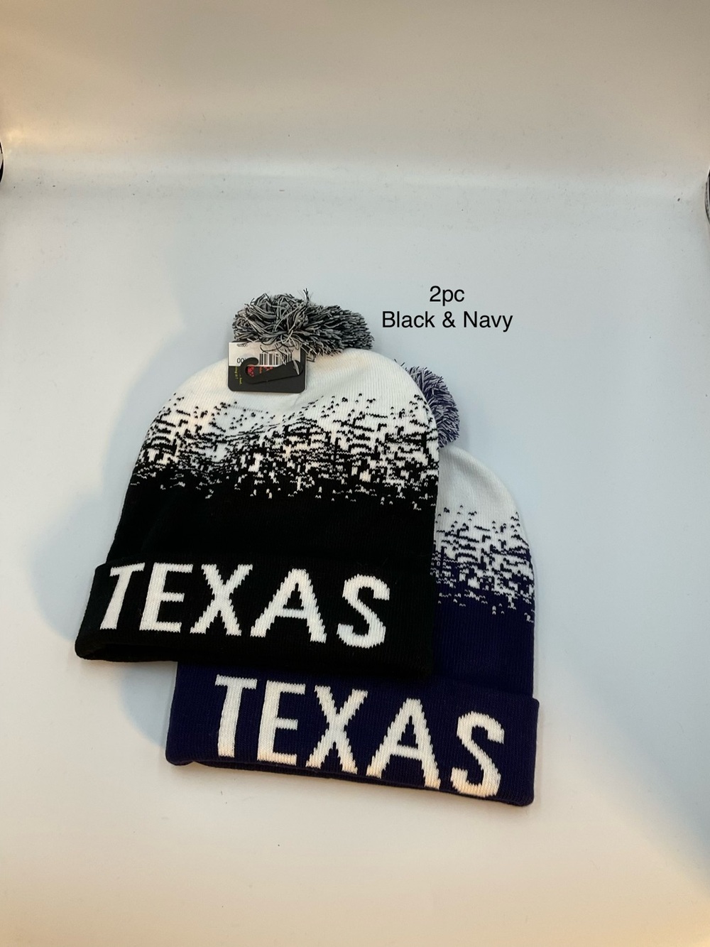 Texas Knit Pom Beanie 2-Pack - Black & Navy